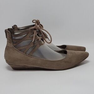 Fioni Women's Suede Lace Up Ankle Zipper Low Wedge Shoes Size 8.5